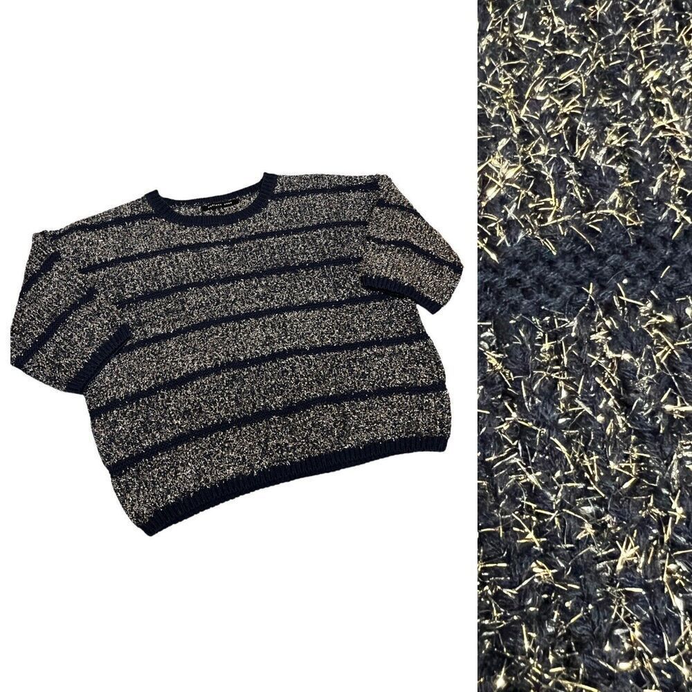 Anthropologie WMNS M Blue Sparkle Metallic Striped Sweater Endless Rose Party
